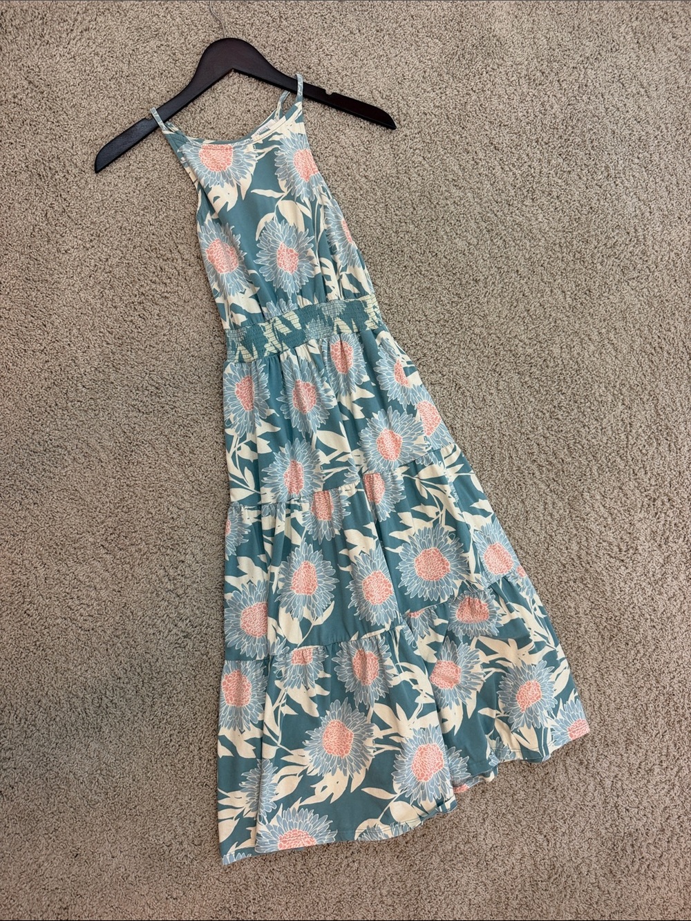 Floral Tiered Maxi Dress in Teal and Pink